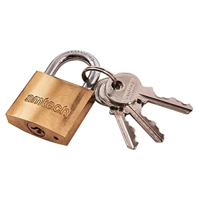 Image of Amtech T1000C 32mm Solid Brass Padlock, Small Padlock with Keys for Luggage, Lockers, Toolboxes, Cupboards or Sports Bags