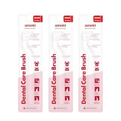 Image of JAYU PET Dental Care Brush (Edge Bristles) 3ea Micro Round Head Dog Toothbrush, Cat Care, Perfect for Kitten &amp; Small Breed with End tuft Diagonal Shaped Bristle Easy Grip Handle