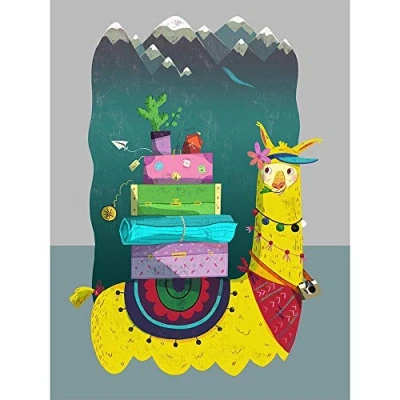 Image of Wee Blue Coo Travelling Llama Art Print Poster Wall Decor 12X16 Inch