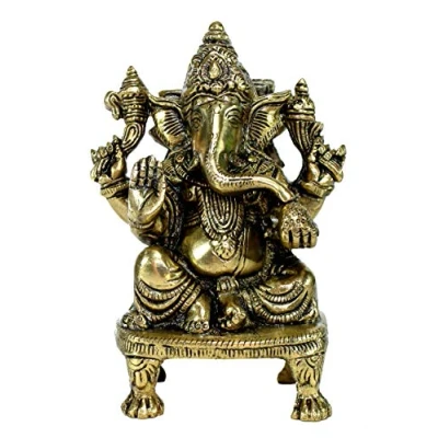 Image of ESPLANADE 8&quot; Brass Ganesha in Antique Finish Pooja Puja Ganesh Ganpati Ganapati Murti Idol (5.75&quot; Ganesh)