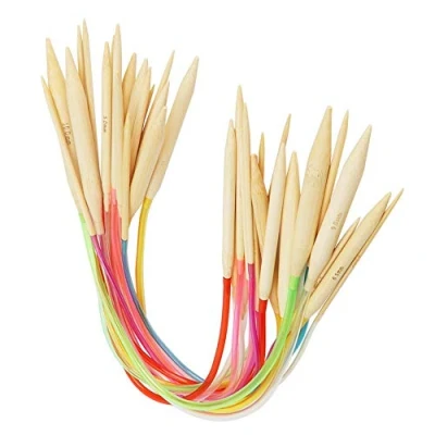 Image of 18pcs Bamboo Knitting Needle Set Color Double Pointed Circular with Clear Tube for Process(40cm/15.7in)