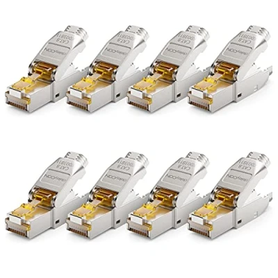 Image of deleyCON 8x CAT 8 Network Connector RJ45 Tool Free Shielded 40Gbit/s for Raw Cable Installation Plug Ethernet LAN DSL Patch