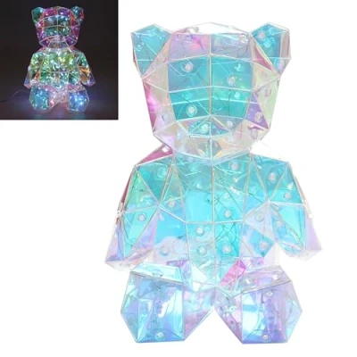 Image of Night Light Teddy Bear LED Colour Changing Starlightz Holographic Crystal Lamp