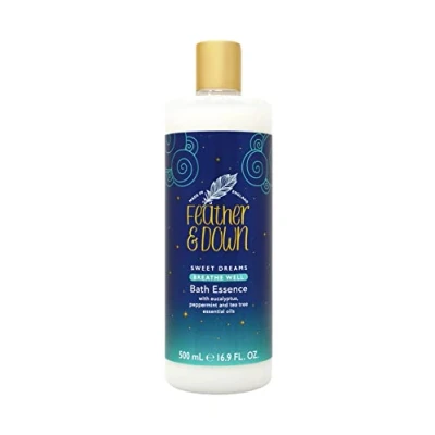 Image of Feather &amp; Down Sweet Dreams Breathe Well Bath Essence (500ml) Blended with eucalyptus, peppermint tea tree essential oils to prepare you for a restful night&#039;s sleep. Vegan Friendly Cruelty Free.