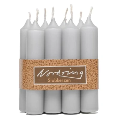 Image of Nordring Taper Candles Light Grey 2.2 x 11 cm High Pack of 8