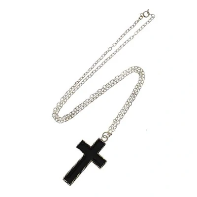 Image of Zac&#039;s Alter Ego Enamel Black Cross on 62cm Silver Chain Necklace
