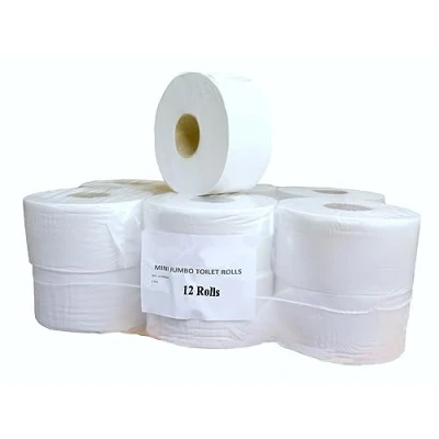 Image of 12 Rolls Mini Jumbo Toilet Soft 2Ply White Tissue Paper Quick Dissolving Absorbent Home and Commercial Use