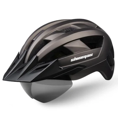 Image of Shinmax Bike Helmet,Bicycle Helmet with USB Rechargeable LED Light CE Certified Adult Cycling Adjustable Size Detachable Visor &amp; Removable Magnetic Goggles for Men Women Road Helmet（NR 032）