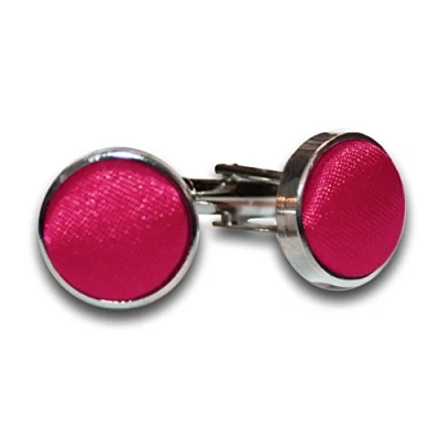 Image of DQT Men Plain Satin Fabric Inlay Wedding Cufflinks Crimson Red