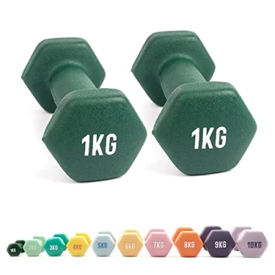 Image of MYGA Hex Dumbbells Pair of Neoprene &amp; Cast Iron Hexagonal Dumbbell Hand Weights for Women and Men at Home Gym Weight: 1 kg