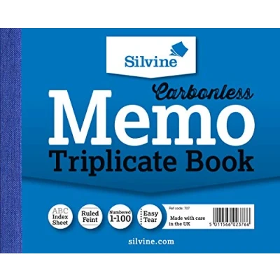 Image of Silvine Carbonless Triplicate Memo Book Numbered 1 100 with index sheet (102 x 127mm)