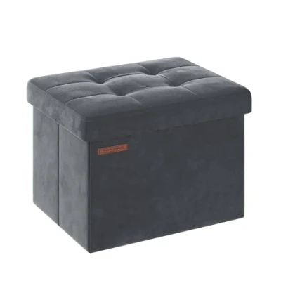 Image of SONGMICS Storage Ottoman, Foldable Small Ottoman Foot Rest, 31 x 41 cm Stool, with Storage, Load up to 130 kg, for Living Room, Bedroom, Dorm, Slate Grey LSF200G51
