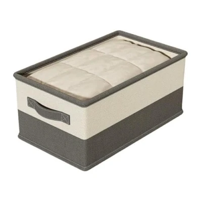 Image of AURMOO Storage Box, 58 L Boxes Storage, Basket, Foldable, Organiser Boxes, Wardrobe Fabric (55 x 35 30 cm, Grey/Beige, 1 Piece)