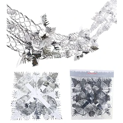 Image of Christmas Concepts® 9ft x 1ft Large Square Foil Garland Festive Hanging Decoration Trimming (Silver)