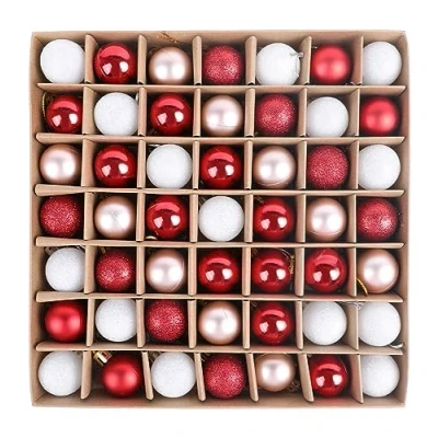 Image of VEYLIN Christmas Mini Baubles, 49pcs 3cm Red Tree Baubles Glitter for Decoration (Red and White)