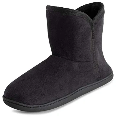 Image of Polar Womens Memory Foam Indoor Faux Fur Fleece Bootie Rubber Sole Comfort Outdoor Anti Slip Durable Slippers Black suede UK7/EU40 YC0756
