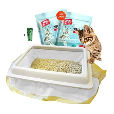 Image of Moliwen Cat Litter Tray Liners with Drawstrings Filter Bags 2 Pack (14 bags), 91.5 x 45.7 cm for Medium and Large Box, Get Extra 1 Roll (15 Bags) of Pet Garbage Bag