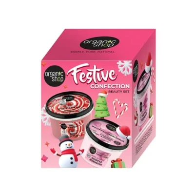 Image of Organic Shop Festive Confection Beauty Set with Candy Cane Body Scrub (250ml) and Whipped Meringue Soufflé
