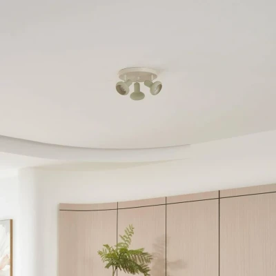 Image of Lindby Huby downlight, 3 bulb, cream/light green, iron