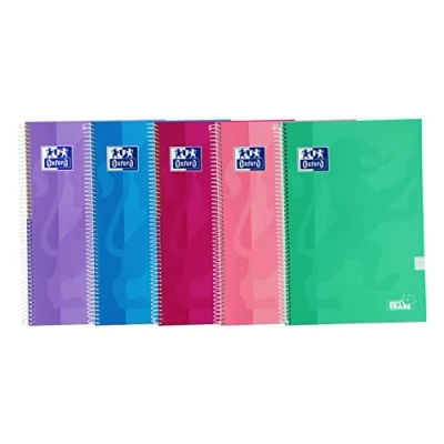 Image of Oxford, A4 Notebooks (Folio) Grid 4x4, Extra Cover, 80 Sheets, Pack 5 Notebooks, Trending Colours (400160828)