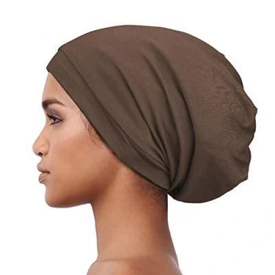 Image of Alnorm Satin Lined Slouchy Cap Slouch Skullcap Fashion Sleeping Headwear Brown