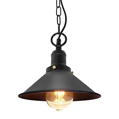 Image of Vintage Industrial Pendant Light Black Metal Lamp Shade Steampunk Chain Ceiling Nautical M0238 F