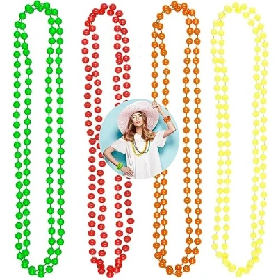 Image of Devenirriche 4Pcs Neon Multi Beads, 80s Bead Necklace Colorful Accessories, Fancy Dress Jewellery, Ideal for Festivals, Raves &amp; UV Parties