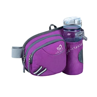 Image of WATERFLY Waist Pack Fanny Bum Bag Hip Running Belt Sack Water Resistant with Bottle (Not Included) Holder for Hiking Camping Dog Walking Nylon Fabric, (Brown) (Purple)