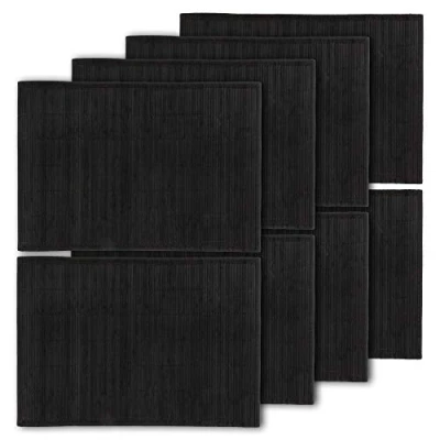 Image of BambooMN Bamboo Slats Placemat with Fabric Border Solid Colour Print 18&quot; x 13&quot; Black, 8 pcs