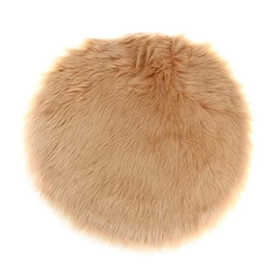 Image of N/A Faux Fur Sheepskin Round Car Stool Seat Cushion Floor Mat Furry Sofa Pad (Camel,30cm)