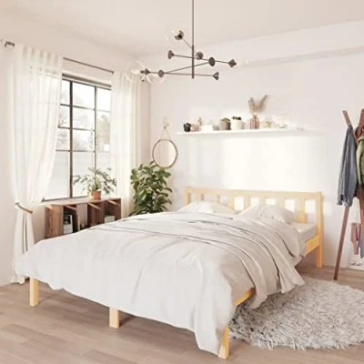 Image of vidaXL Bed Frame, Platform for Bedroom, Base Adults , Mattress Foundation Wooden Bedstead, Solid Wood Pine 150x200 cm king Size, Brown, 5ft size