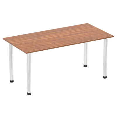Image of Impulse 1600mm Straight Table Walnut Top Chrome Post Leg