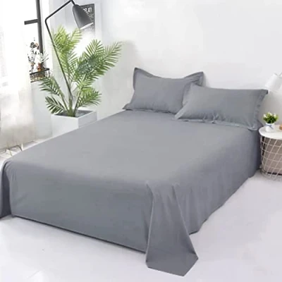 Image of 100% Egyptian Cotton 400 Thread Count Flat Sheet White, Cream, Grey (Grey, Double)