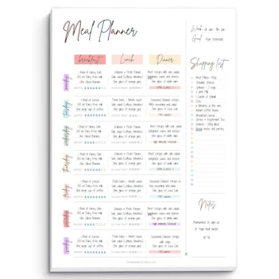 Image of Weekly Meal Planner Notepad, Food Diary, Diet Desk Pad &amp; Nutrition Tracker Note Pad, Grocery List 50 Undated Tear Away A4 Pages