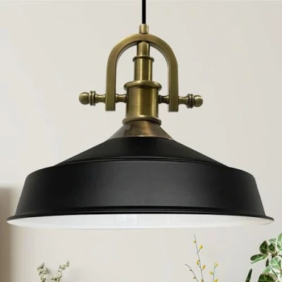 Image of bamyum Asletl Marine Pendant Light Vintage Metal 41 cm, Lamp Shades Ceiling, Kitchen Lights Ceiling E27, Industrial Fitting for Living Room Black White