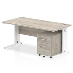 Image of Impulse 1600x800mm Desk Grey Oak WhiteCable Managed Leg+ Mobile Ped