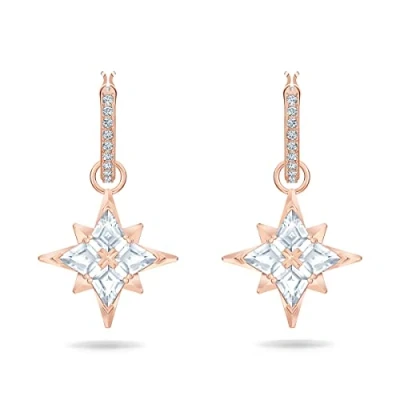 Image of Swarovski Women&#039;s Symbolic Stud Pierced Hoop Earrings, Set of Brilliant White Crystal Star Earrings with Rose gold tone plating