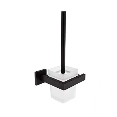 Image of Turs Bathroom Toilet Brush With Holder Storage Organizer SUS 304 Stainless Steel Wall Mount, Matte Black, Q7009BK