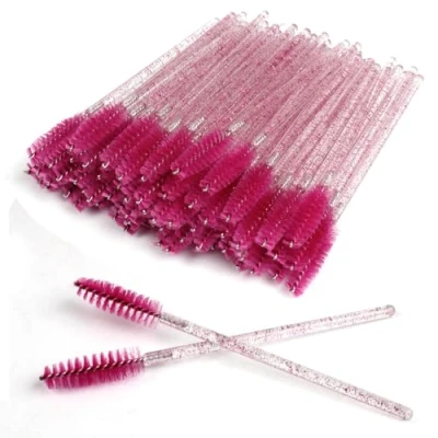 Image of SWKJ 60 PCS Disposable Eyelash Brushes, Eyebrow Spoolies, Mascara Wands Applicator Lash Brushes Castor Oil Brush Cosmetic Makeup Tools (Crystal Rose Red)