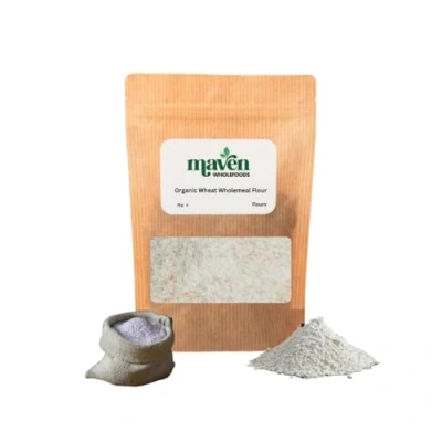 Image of Maven wholefoods Organic Wholemeal Wheat Flour Stoneground 2kg Raw GMO Free High Fibre &amp; Protein Certified Suitable for Vegetarian Vegan Packed Fresh in Resealable Bags
