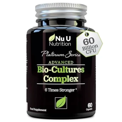 Image of Bio Cultures Probiotics 60 Billion CFU Capsules 2 Month Supply 5 Active Vegetarian Strains with Lactobacillus Acidophilus &amp; Bifidobacterium Gut Supplements for Women Men Nu U Nutrition