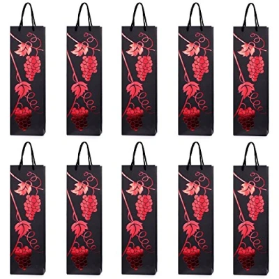 Image of 10 gift bags bottle for wine prosecco and champagne 15.75 x 4.72 3.54 inch 40 12 9 cm Grapevines red