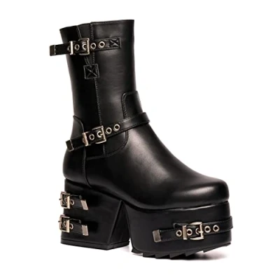 Image of LAMODA Women&#039;s Moonwalker Mid calf boot, Black PU, 4 UK