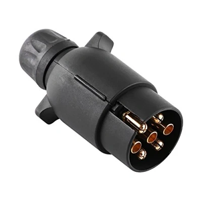 Image of 7 Pin Trailer Plug + Electric N Type Plastic Pole Wiring Connector Adapter Black 12V