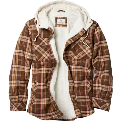 Image of Legendary Whitetails Men&#039;s Camp Night Berber Lined Hooded Flannel Shirt Jacket, Ranger Plaid, XL