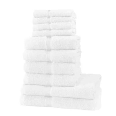 Image of Optimal Products NEW 10 PCS TOWEL BALE SET 100% COMBED COTTON SOFT FACE HAND BATH BATHROOM TOWELS (White)