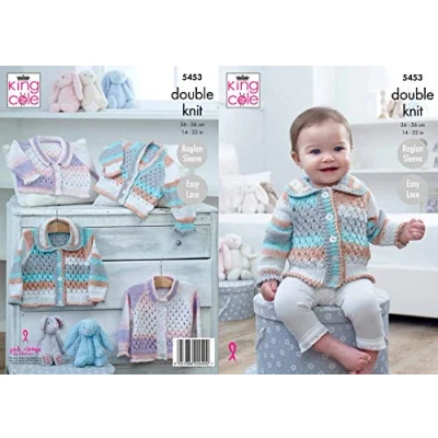 Image of King Cole 5453 Knitting Pattern Baby Easy Lace Raglan Cardigans in Cottonsoft Crush DK,Multicolor,14&quot; 22&quot; chest
