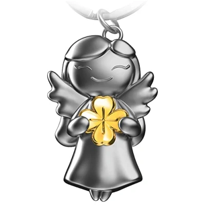 Image of FABACH Guardian Angel Keyring Star with Clover Leaf Lucky Made of Metal Charm Gifts Great Success Gift Good Luck Angel, gold, standard size