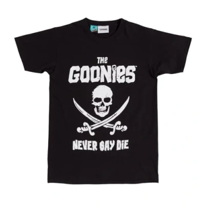 Image of TruffleShuffle The Goonies Never Say Die T Shirt Black 100% Cotton Perfect for 80s Movie Fans