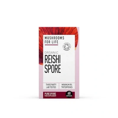 Image of Organic Reishi Spores Supplement Mushroom Superfood Complex Pure Grade Extracts, No Binders (60 Caps)